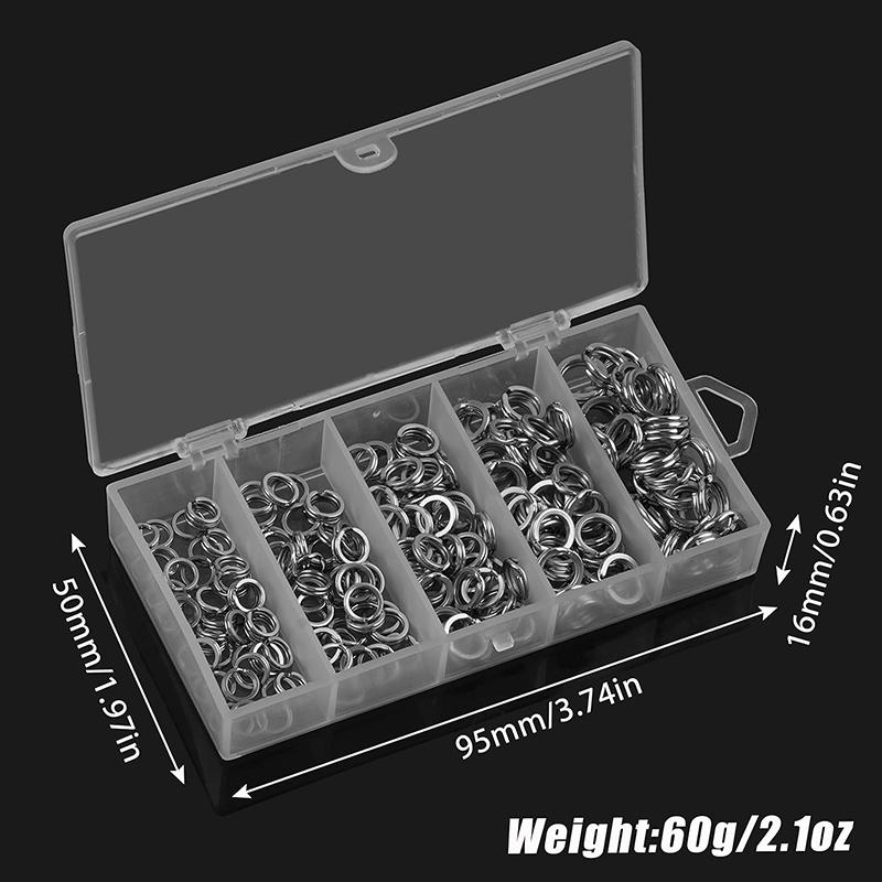 200 ST/låda Fiskeredskap Rostfritt Stål Delade Rringar 5 Storlekar Hög Hållfasthet Stor Draghållfasthet Fiskering Koppling för Beten
