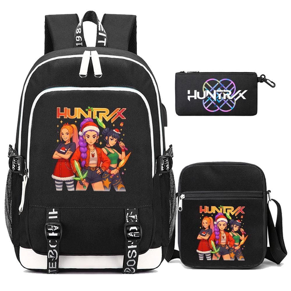 3Pcs/set Anime Kpop Demon Hunters Printed Backpack with Shoulder Bag Pencil Case for Teenager Girl Boy Bookbag Large Capacity Waterproof Travel Bag