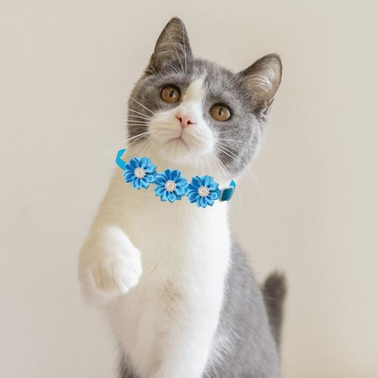 Haustierhalsband, verstellbar, weich, bequem, Haustier-Halsband, Blumen-Strass-Dekor, Katzen- und Hundehalsband, Heimtierbedarf
