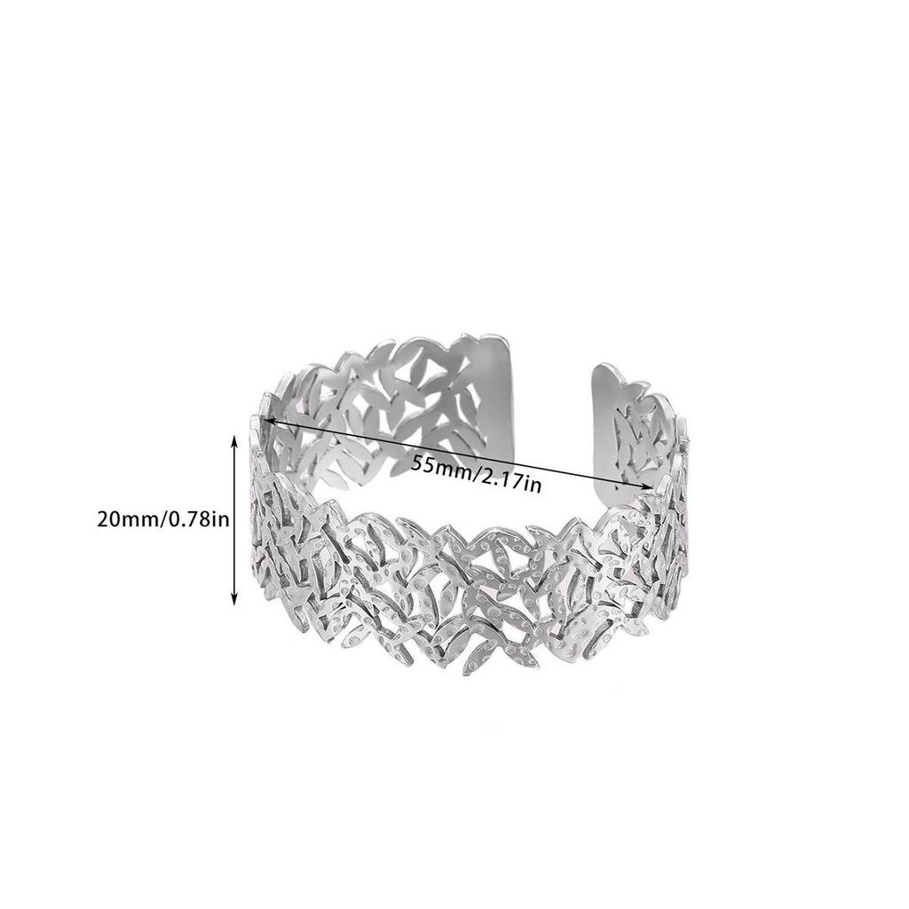 Stainless Steel Geometric Cutout Women's Hammered Bangle Bracelet