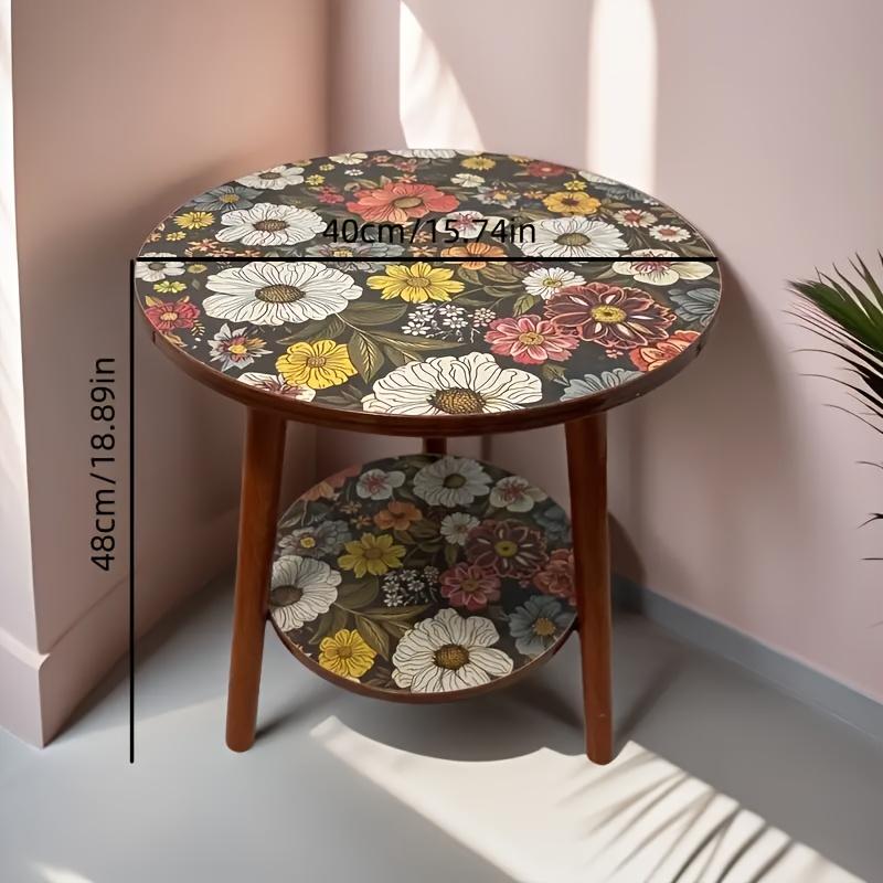 2-Tier Mandalala Floral Pattern Side Table Round Coffee Table with Vibrant Flower Design for Living Room Bedroom Side Table