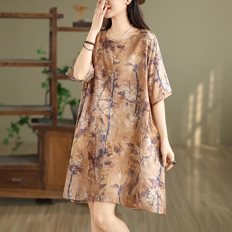 Short sleeve Plus size Cotton vintage floral new in dresses for women casual loose mini summer dress