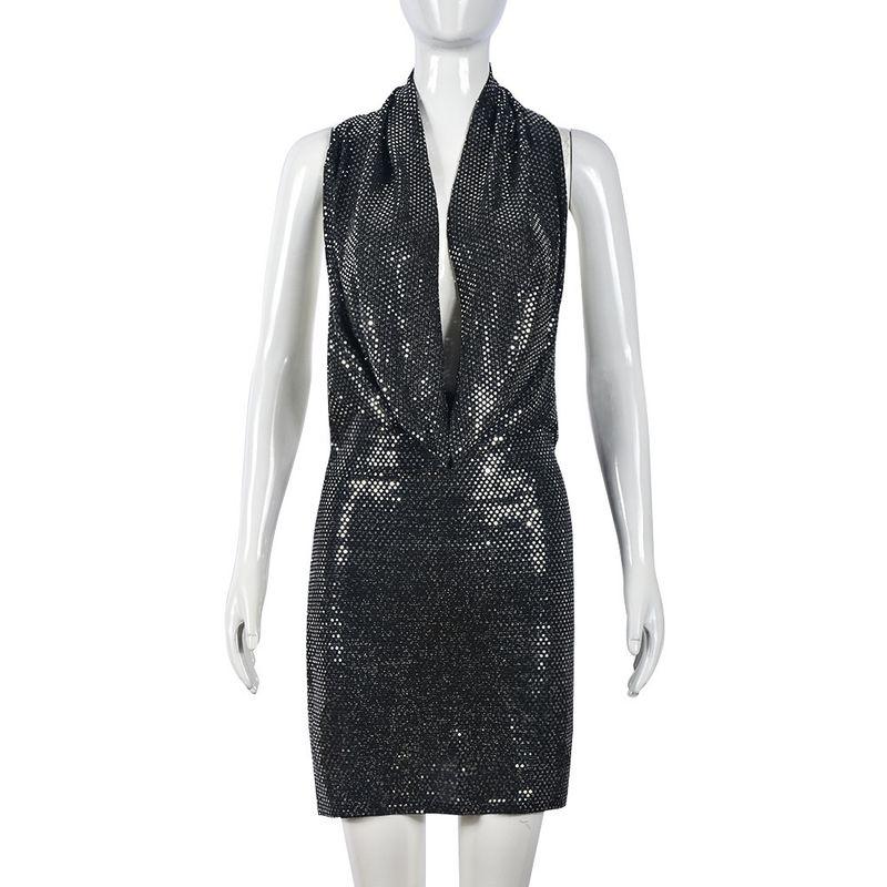 

Fashion Style Sexy Trend Sexy Christmas Fashion Sequin Shiny Hooded Swing Collar 9719 Cut Out Backless Dress Black L