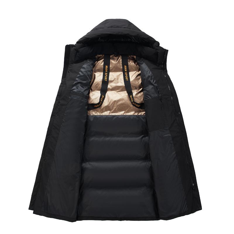 Winter New Men's Down Jacket Business Casual Plus Long Knee Thickened Hooded Goose Down Jacket
