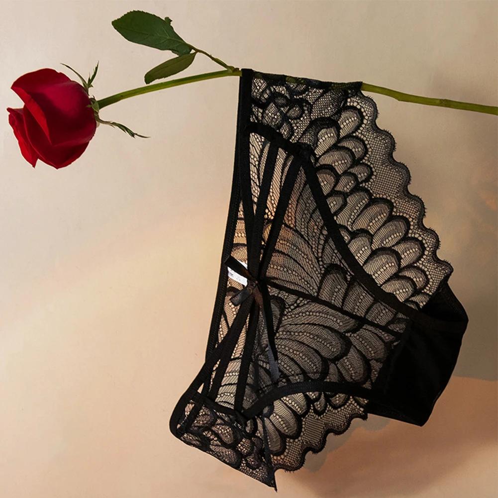 Women\'s Low Rise Lingerie Sexy Lace Mesh Bow Panties See Through Underwear Hot Girl Briefs Ultra-Thin Breathable Underpants