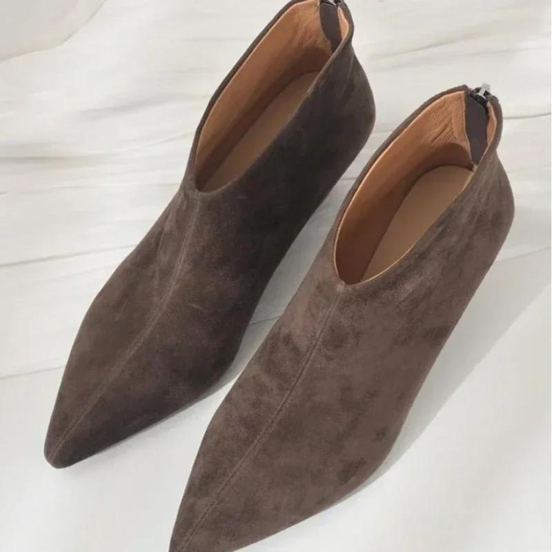 Stivaletti da Donna Autunnali Punta Appuntita Zip Tacco Basso Chunky Stivaletto Corto Moda Scarpe Casual Femminili Botas De Mujer