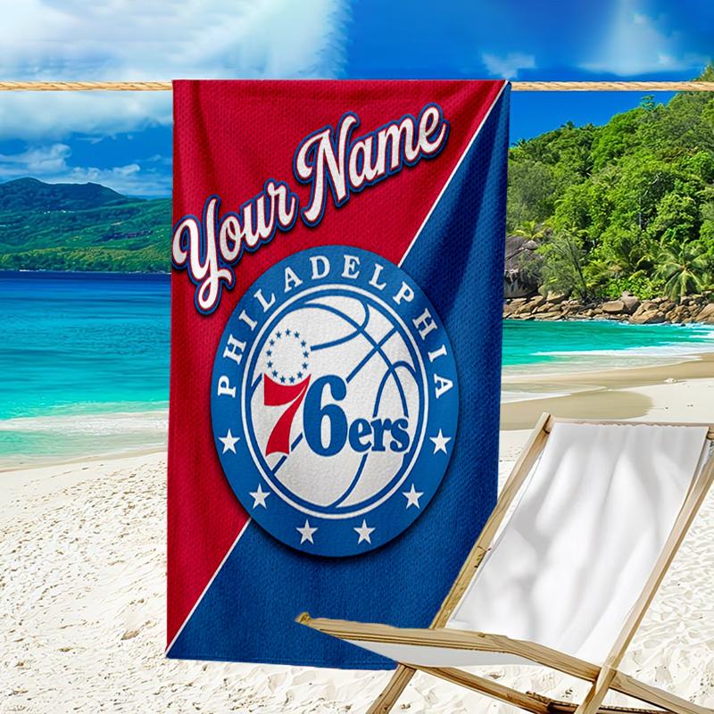 Custom Name Beach Towel 76ers Basketball Team Beach Towel, Soft Microfiber, Gift for Her/Him, Birthday, for Pool, Beach, Travel, Fan Gifts