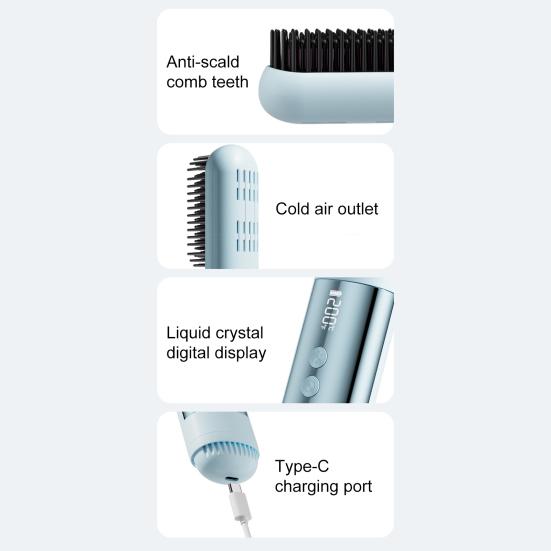 Cordless Hair Straightener Brush 3 Temperature LCD Display Hair Straightening Comb Cold Air Mode Rechargeable Fast Heating Electric Hot Brush