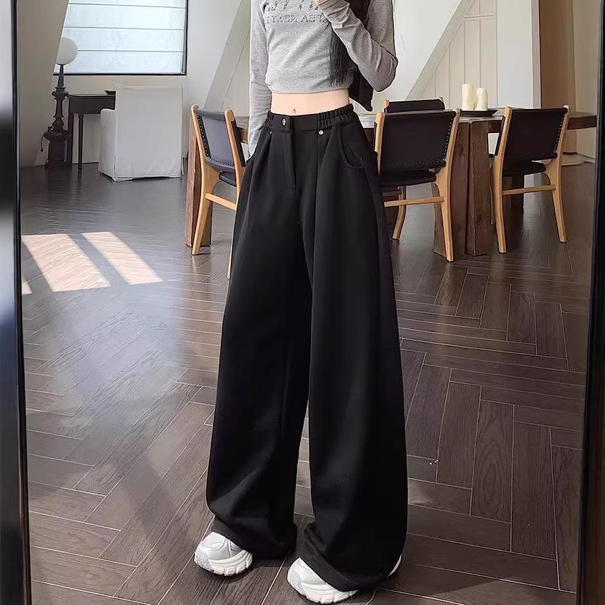 Women s Retro Wide-Leg Sweatpants - Floor-Length, Casual, Autumn/Winter Medium чёрный