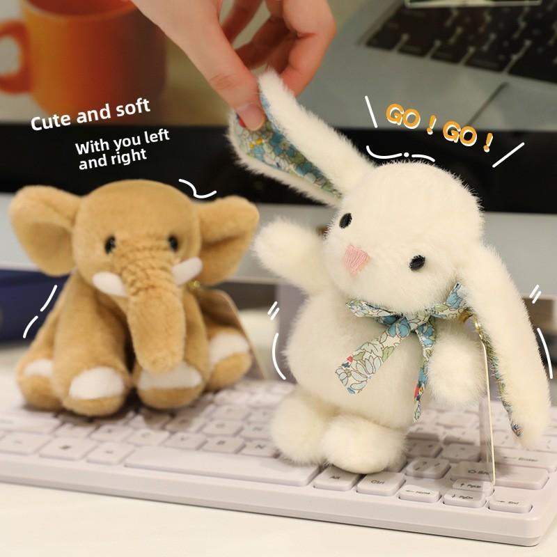 Elephant Penguin Cartoon Floral Bunny Plush Toy Keychain Bag Pendant Decor