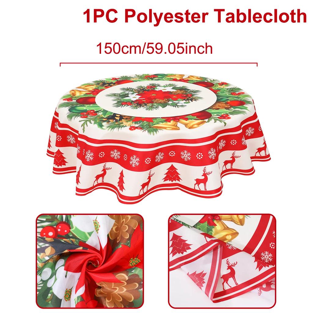 Round Table Cover for Christmas 2026 Decoration, Polyester Xmas Tablecloth for Home Dining, Merry Christmas Gift Navidad New Year 2027
