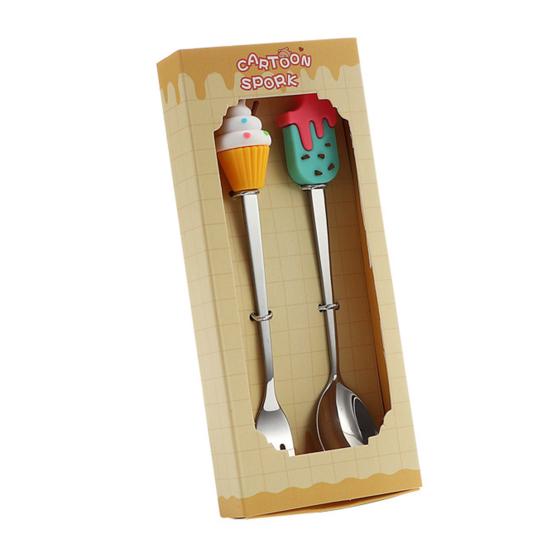 Stainless Steel Spoon And Fork Set Creative Round Head Spoon Cartoon Dessert Utensils Dishwasher Safe Cutlery for Gifts And Parties