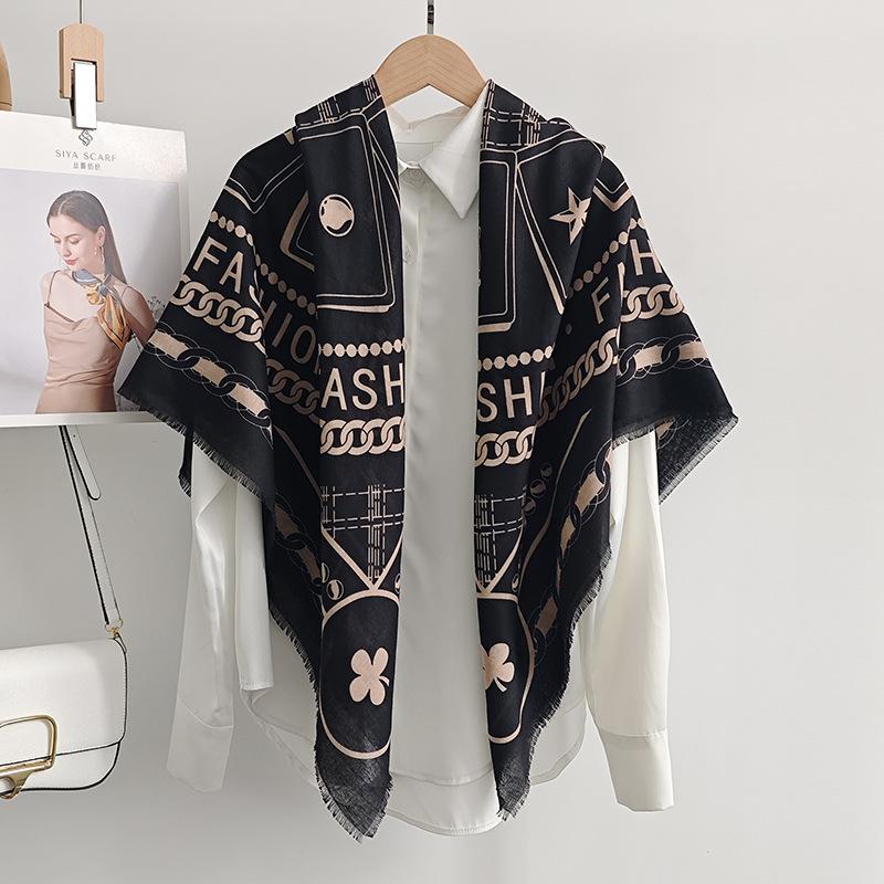 Creative light luxury fashion geometric printing large square scarf women cool high value travel with shawl