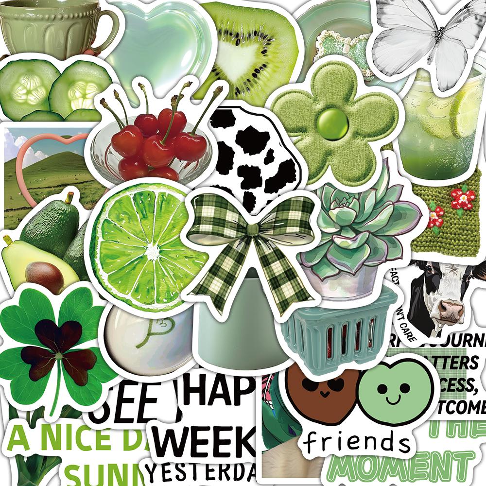 

30PCS Green Iced Tea Stickers Aesthetic Community Coffee Phone Luggage Laptop Skateboard Art Picture Community Dormitory