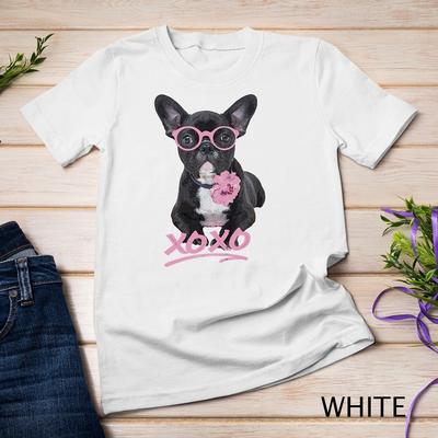Kids French Bulldog T-Shirt for Toddlers and Kids, Peony Glasses XO Unisex T-shirt