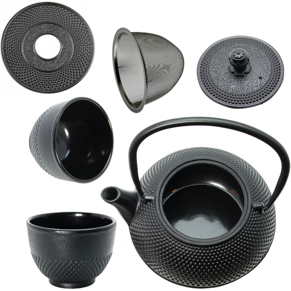 CAST IRON KETTLE 0.8L TEA AND HERB INFUSER 2x CUPS PLATE