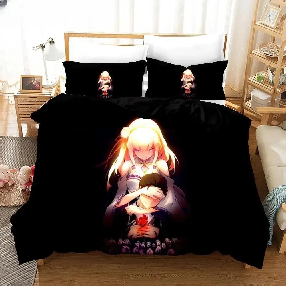 3D Print Cartoons Rem Ram Bedding Set Life In a Different World from Zero Duvet Cover Linen Sheet Quilt Comforter Bed Bedclothes