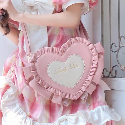 Колледж Стиль Симпатичная девушка Кавайи Сумка Косплей Лолита Сладкая Лоли Форма Взъерошенный Лук Лента Молния Pu Messenger Сумочка