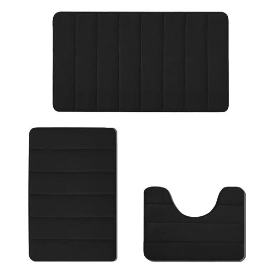 3Pcs/Set Bath Rug Anti-Slip Bathroom Floor Mat U-Shaped Toilet Rug Absorbent Rectangular Mat for Bathroom Sink Shower Door