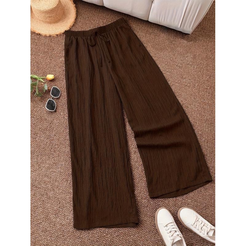 Women's Wide Leg Elastic Waist Casual Pants for Home, Commuting, or School Wear