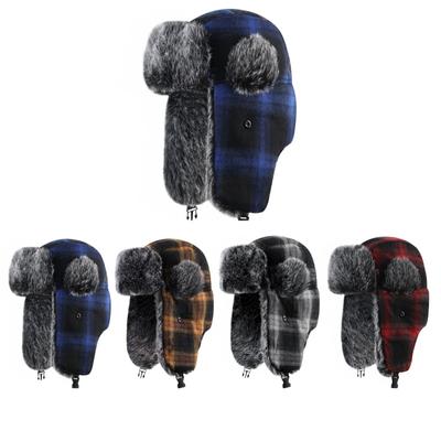 Men's and Women's Winter Warm Fleece Lined Earflap Hat Fashion Plaid Unisex Thickened Thermal Outdoor Hat