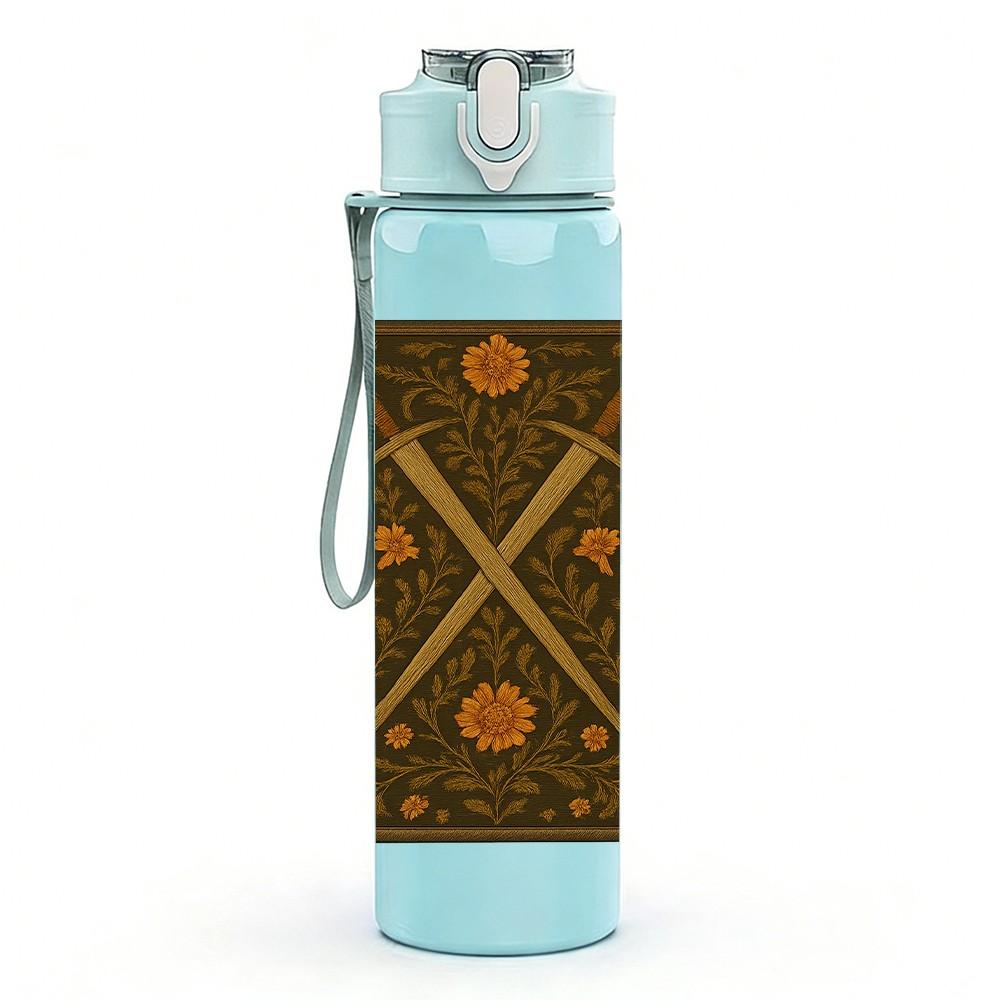1PC Cross Wooden Texture Print 750ml Color Plastic Sports Water Bottle Leakproof Flip Straw Lid Suitable for Sports Office Home Use