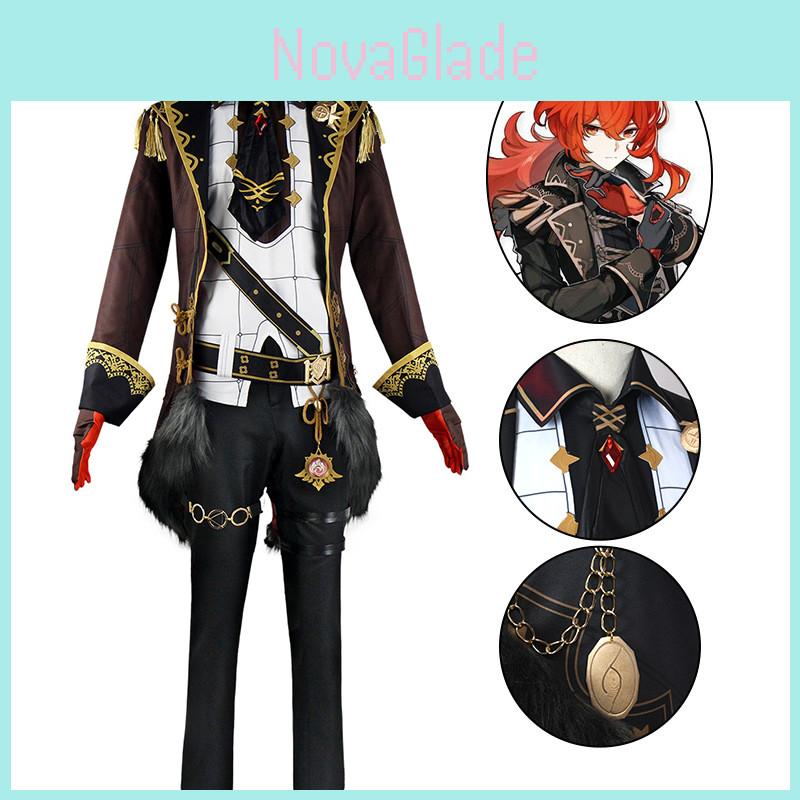 Vynikající Genshin Impact Diluc Cosplay kostým pro muže Halloween Party rekvizity