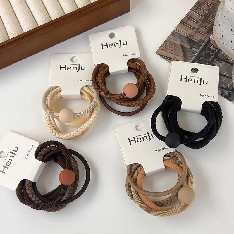 Woman Girls Colorful Bead High Elastic Hair Bands Set Sweet Ponytail Holder Scrunchie Rubber Bands Fashion Hair Accessories Set