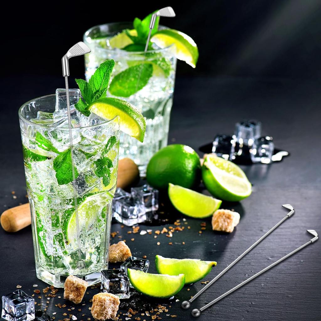 Hushee 10 Pcs Metal Golf Cocktail Stirrers Swizzle Stir Sticks 7.87 Inch Reble Drink Stirrer Sticks Party Decorations Golf Party Clubhouse and Outing
