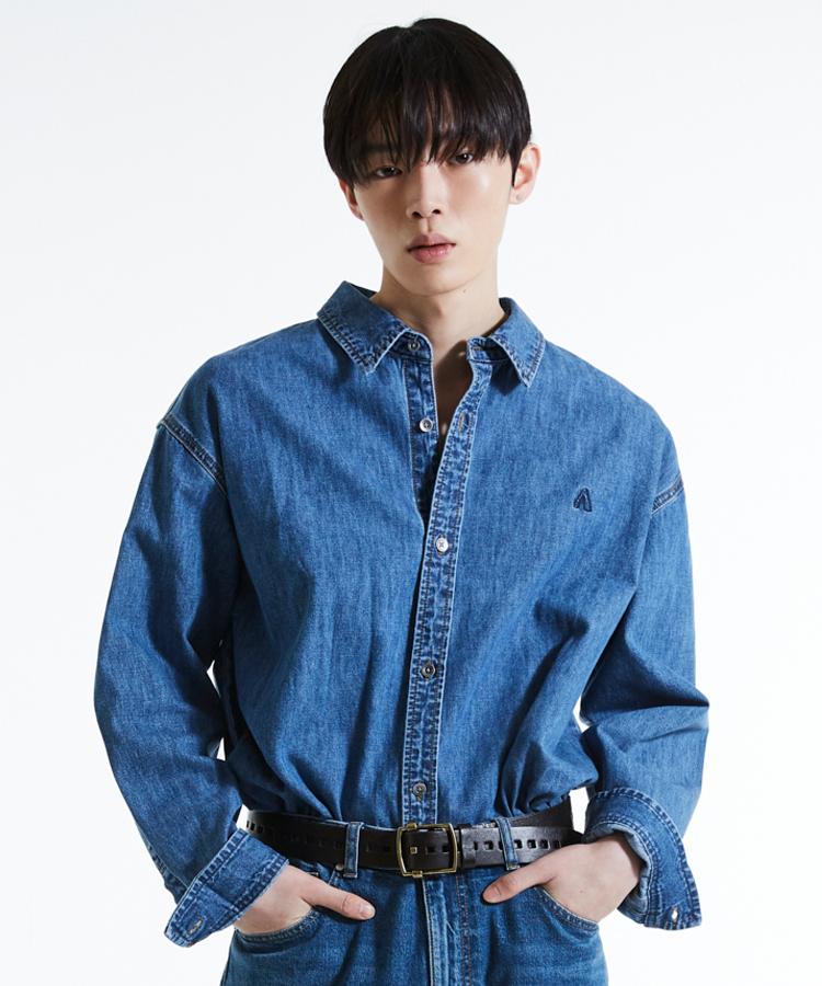 Burkeru One-Pocket Embroidered Denim Shirt M-Tone Indigo Indigo/Indigo_L