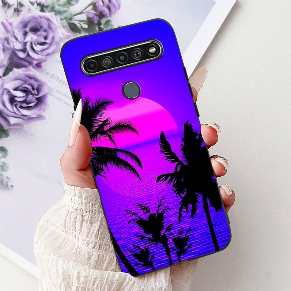 For LG K41S K51S 2020 Elegant Floral Cat Printed Phone Case For LG K41S K51S LM-K410 LM-K510 Black Silicone Soft Cases