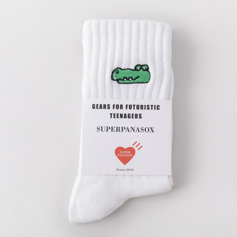 Cityboy Men's Trendy Cartoon Embroidery Mid-Calf Socks - Sweat-Absorbing Sport Socks for Autumn & Winter