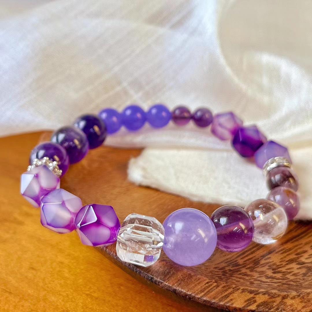 Vintage Natural Amethyst Purple Ghost Quartz Rock Contrasting Colors Mix And Match Bracelet Atmosphere Bracelet