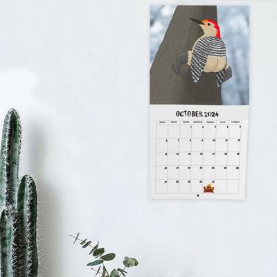 2024 Wall Calendar Bird Pattern Printed Large Writing Space Planner Making Daily Arrangements Funny Wall Calendar
