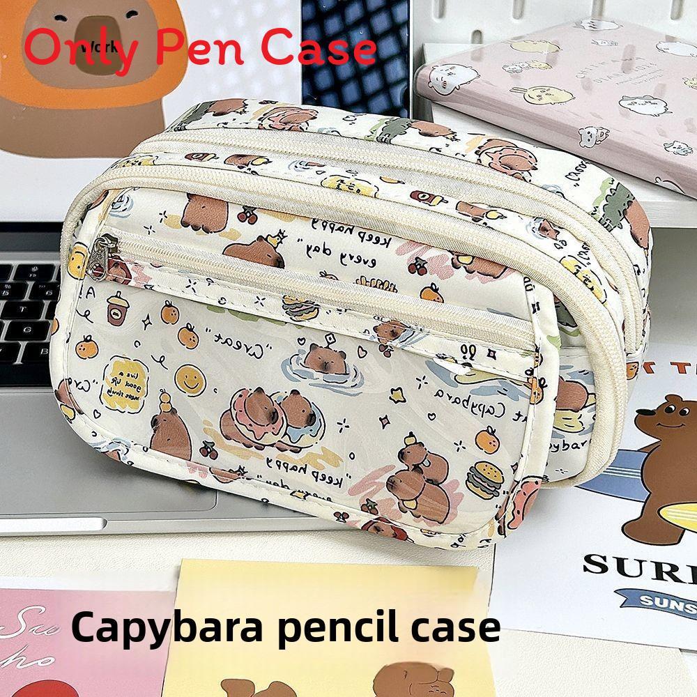 Small Red Book Cartoon Pencil Case With Multilayer Storage And Zipper For Students