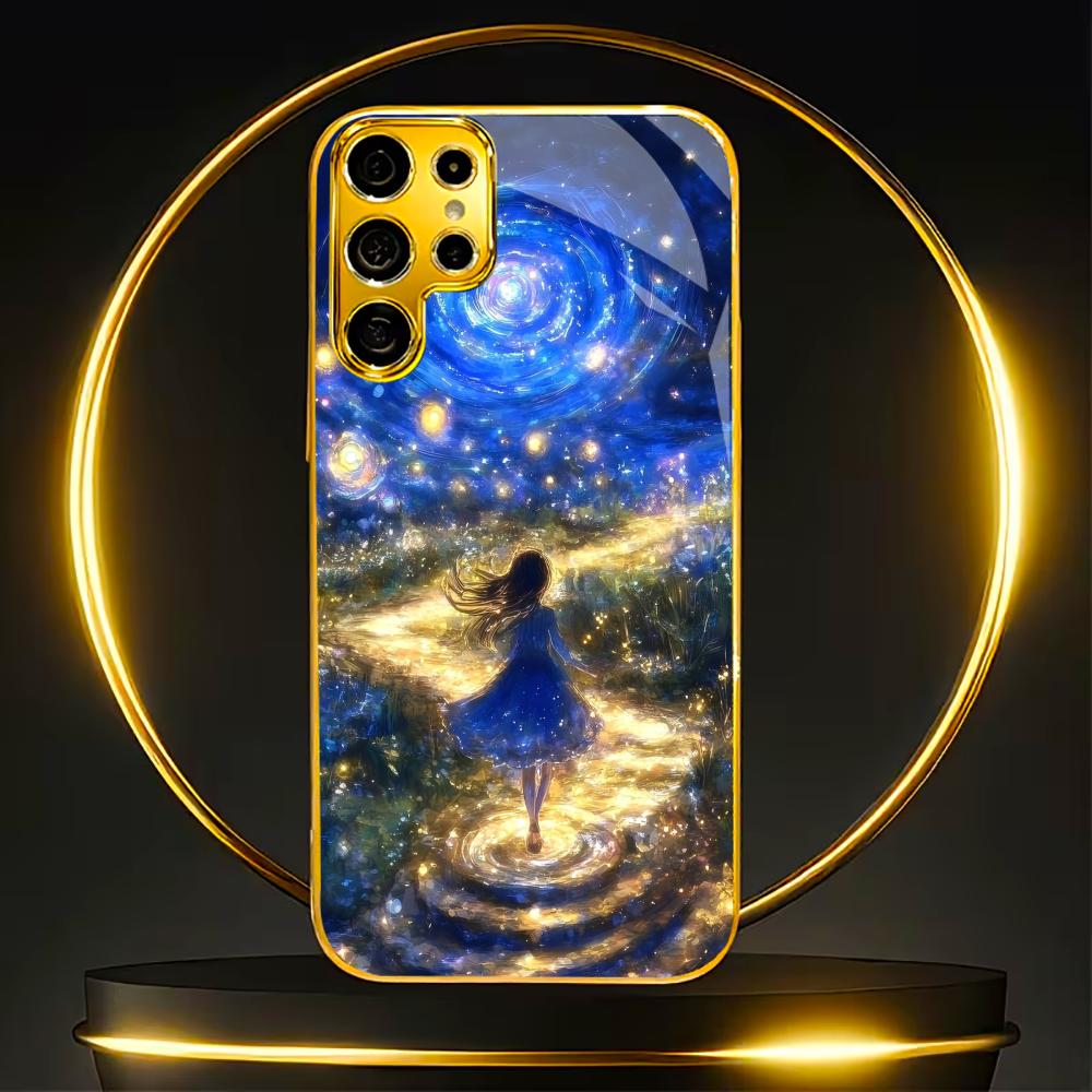 The Starry Sky Protective cover High-end Electroplating Glass PhoneCase for Samsung Galaxy S26 S25 S24 S23 S22 S21 FE,Ultra,Plus