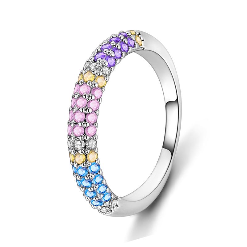 Pandach Genuine Copper Color Luxury Rings Colorful Polygonal Cz Round Lucky Flower Rings For Women Jewelry Creation Engagement Wedding Present