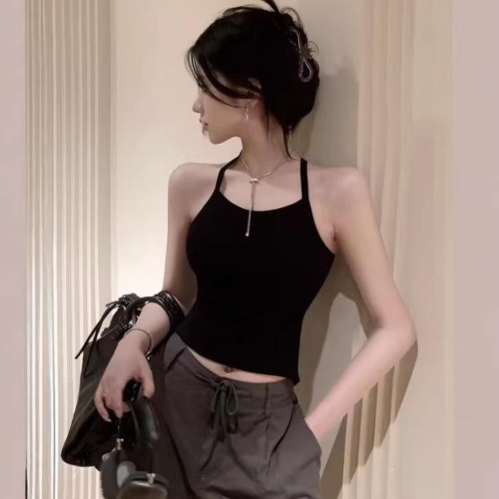 Sexy Pure Desire Neck Beauty Back Suspender Sleeveless Off-the-shoulder Vest Top Women's T Summer Slim-fit Navel Base Women's T Tide