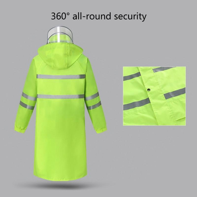 Rain Jacket High Visibility Workwears Safety Concealed Hood Fluorescent Flashing Hooded Long Length Waterproof Work Coat