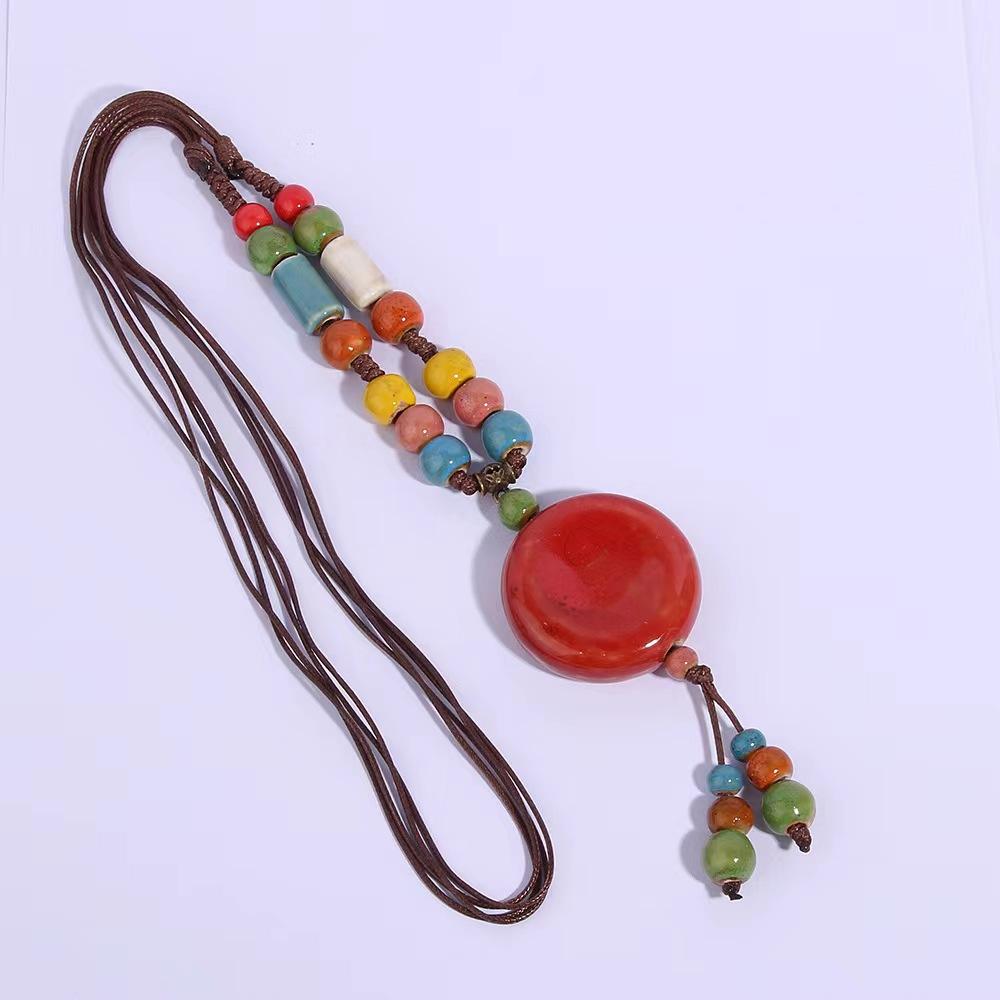 Ethnic Ceramic Beaded Necklace Boho Long Colorful Sweater Chain Vintage Tribal Handmade Statement Jewelry Women Fashion Gypsy Hippie Chic Accessories