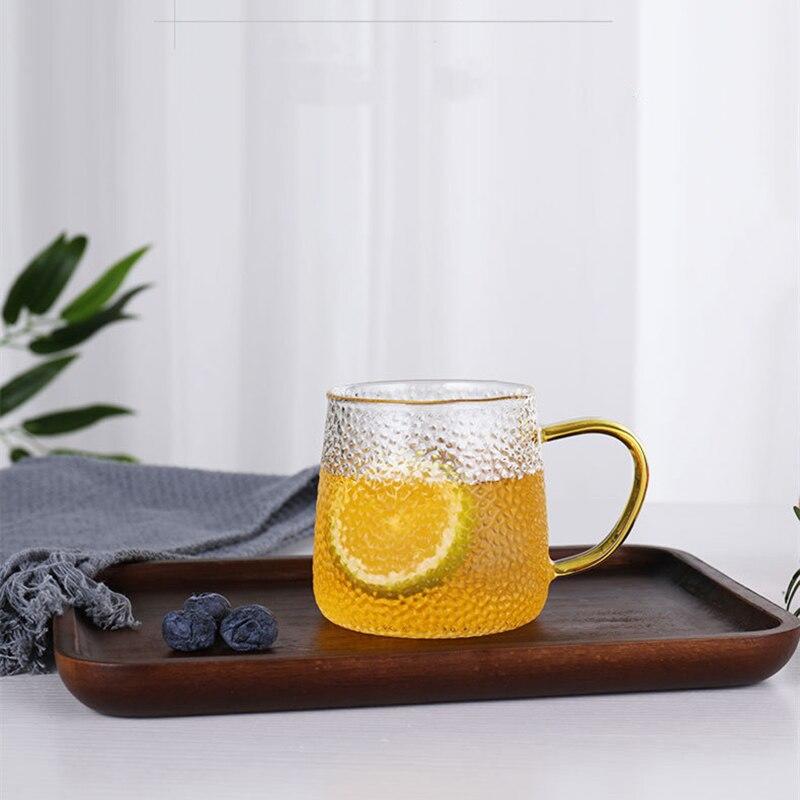 Hammer Glass Breakfast Cup Handle Design Gold Thread Cappuccino Coffee Cup Colorful Transparent Crystal Tea Service
