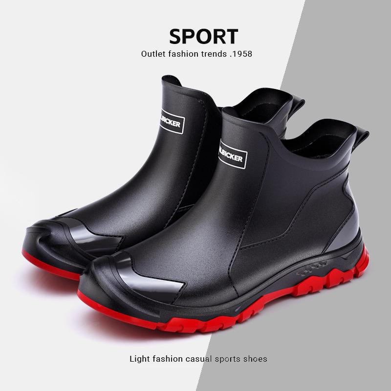 Men's Warm Winter Short Rain Boots with Non-Slip Soles and Velvet Lining for Outdoor Wear