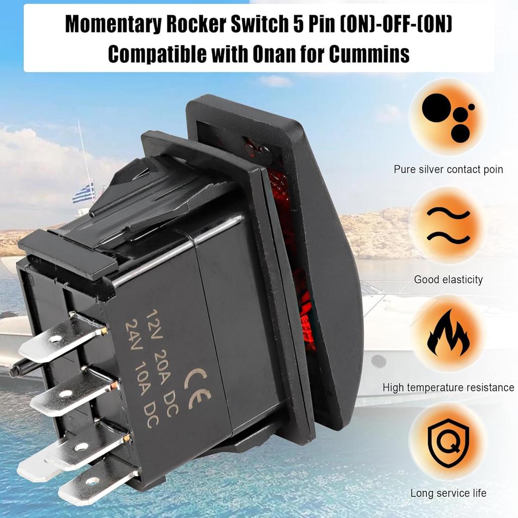 308-1062 Rocker Switch 5 Pin ON-Off-ON Remote Start Switch Compatible with Onan for Cummins Generator, Lighted with Indicator Light, with 5-Pin Line