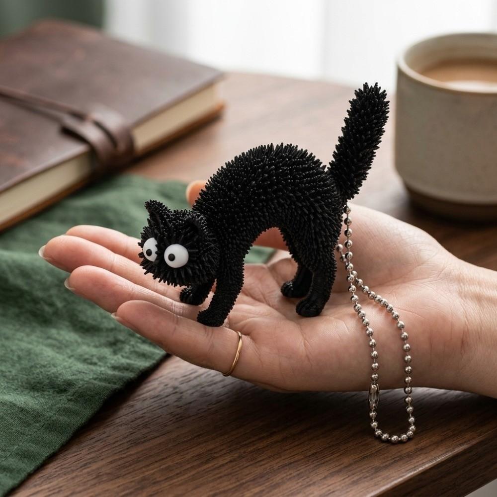 3D Printed Spiky Cat Keychain Stereo Tactile Fidget Grip Toy Black Cat Keychain Cat Lovers
