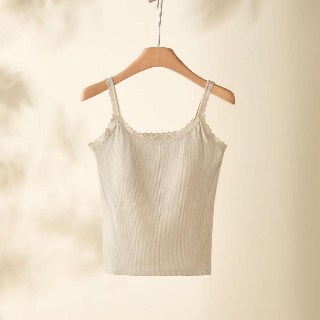 Women's Summer Lace Cotton Camisole with Chest Pads - Thin, Sexy, Versatile Top