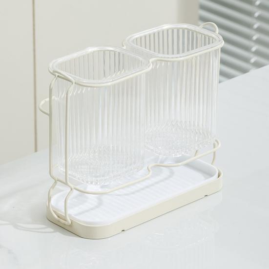 yangyizhi Utensils Holder, Two Compartments Storage Rack, with Removable Draining Tray Design, Moisture-Resistant Kitchen Organizer