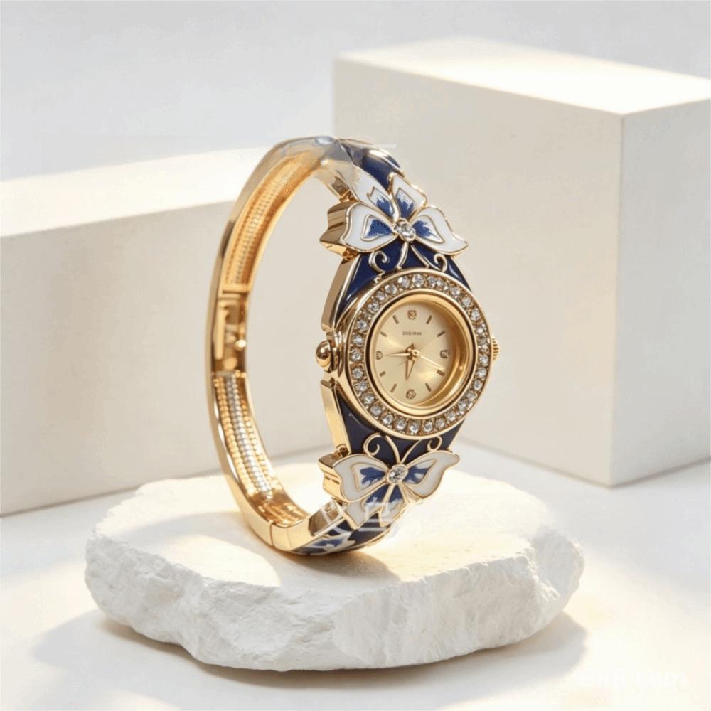 Fashionable Quartz Watch Hollow Bracelet Bracelet Watch Vintage Accessory синий