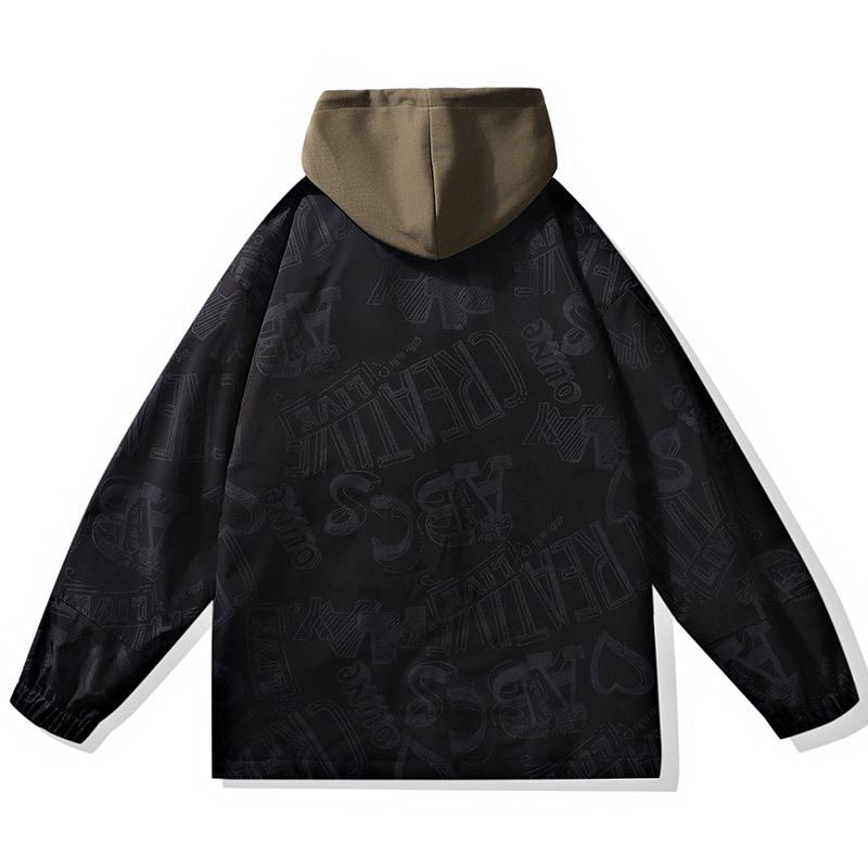 Spring and Autumn Tooling Jacket Men's Loose Large Size Hooded Graffiti Boys Trendy American Jacket