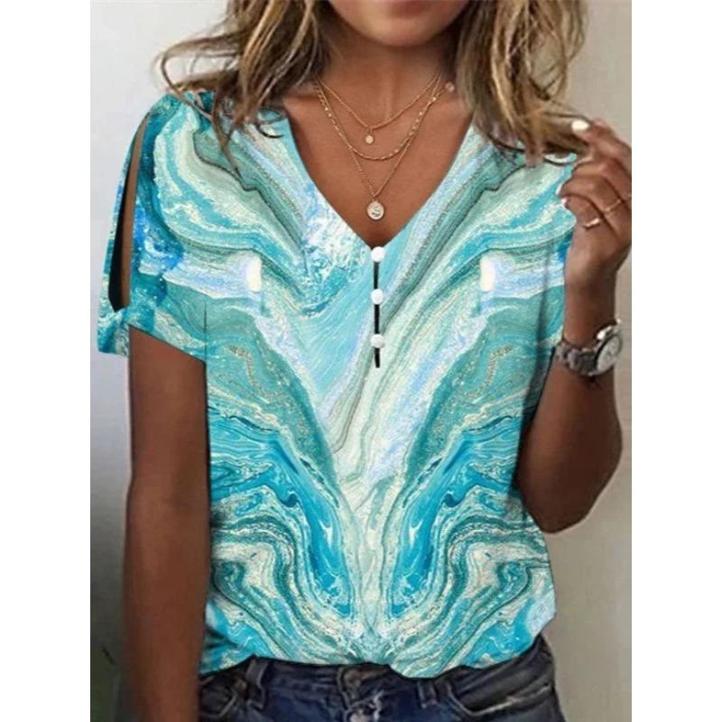 IHUASU Women's Fashion Casual Short Sleeve V-Neck  Blouses & Shirts