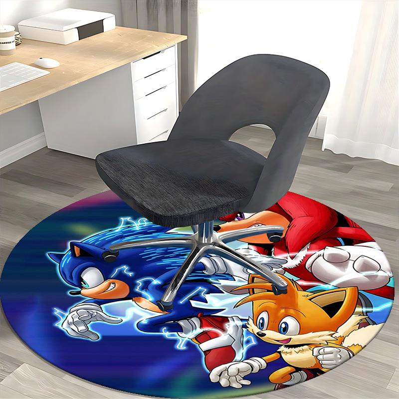 1pc Sonic, Tails & Knuckles Anime Cartoon Design Round Carpet Office Chair Mat, NonSlip Rug for Home Decor, Living Room, Bedroom